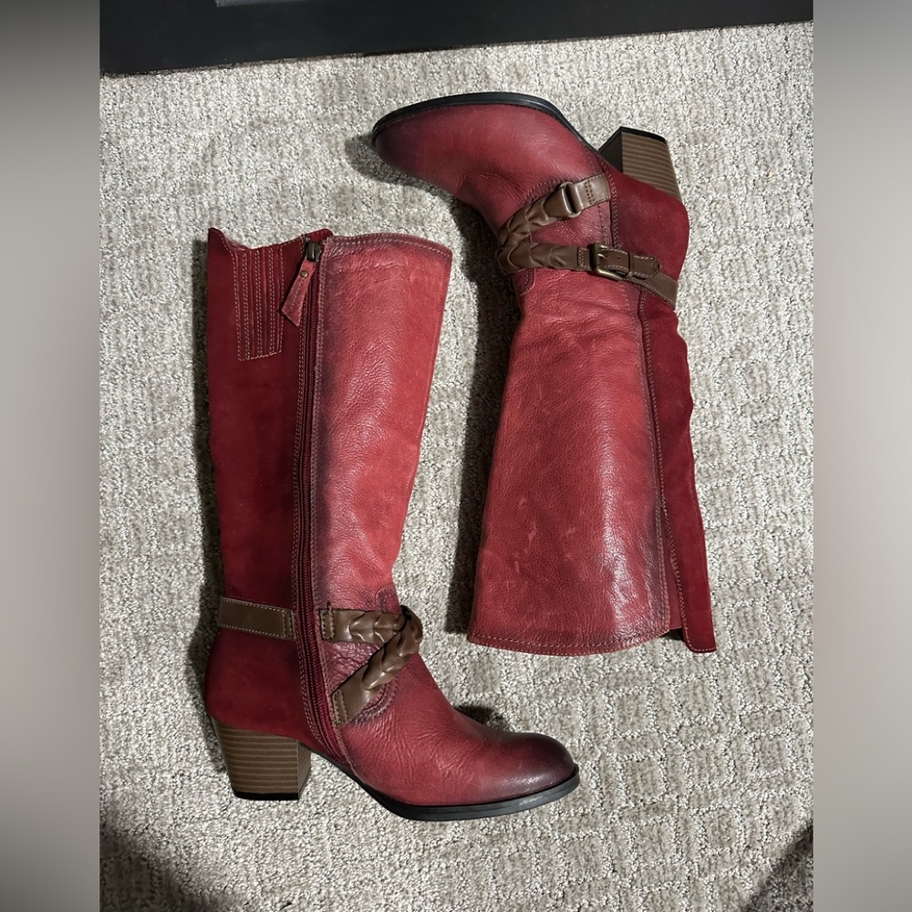 Earth Leather Tall Shaft Boots With Strap Detail Orchard Bordeaux‎ - Picture 3 of 7